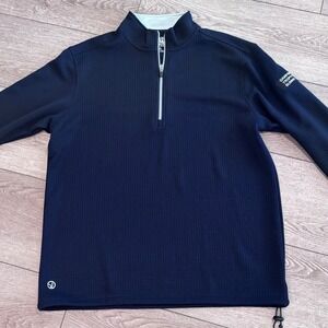 Straight Down Waffle Knit Sweater Mens XL Navy Blue Golf Preppy Athletic Casual